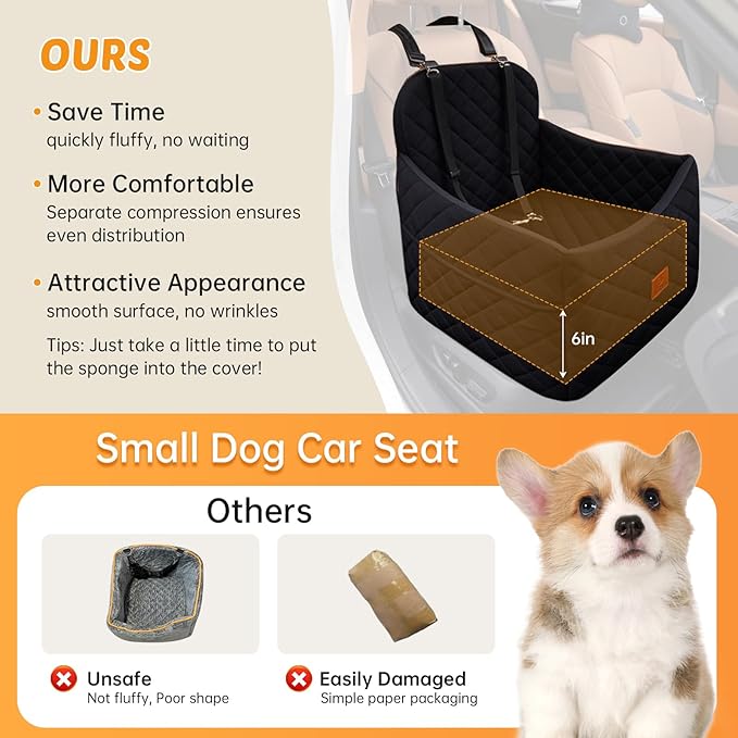Dog Car Seats for Small Dogs, FurFrolic Memory Foam Dog Booster Seat for Small/Medium Dogs up to 35 lbs, Travel Pet Car Seat with Washable Detachable Cover, Storage Pockets, 2 Safety Belts (Black)-PawvioPets