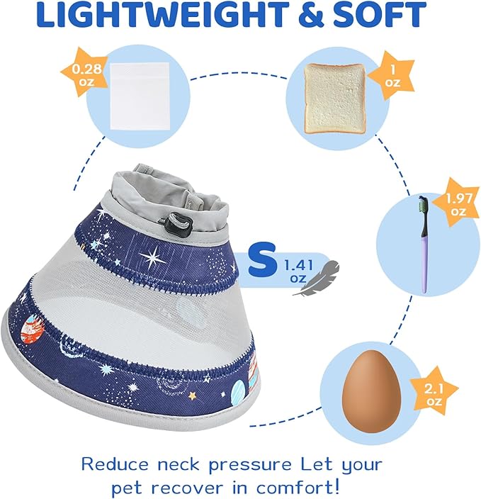 Breathable Air Mesh Cat Cone Collar Soft to Stop Licking, Adjustable, Foldable Lightweight Kitten Cones After Surgery Recovery for Cats & Kittens (Star Blue,S)-PawvioPets