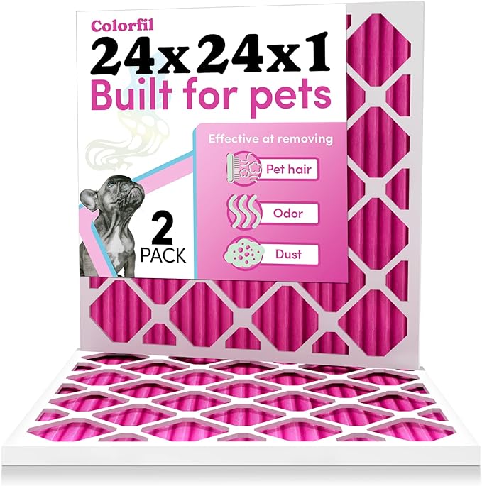 Colorfil 24x24x1 Air Filter (2-Pack) | Made in the USA | Color Changing | Remove Cat and Dog Odor | MERV 8 for Pet Hair Dander and Dust | 23.5"x23.5"x0.75" Exact Size-PawvioPets