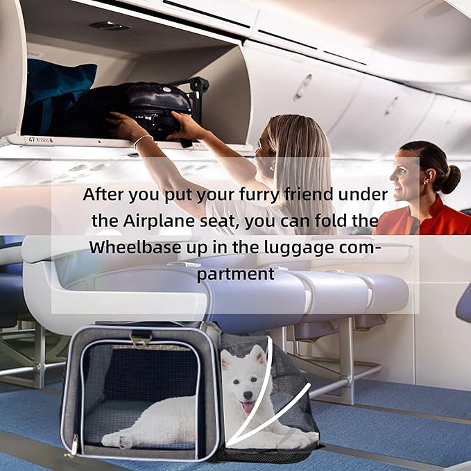 Airline Approved Expandable Premium Pet Carrier on Wheels- Two Sided Expandable Rolling Carrier- Designed for Dogs & Cats- Extra Spacious Soft Lined Carrier! (Grey)-PawvioPets