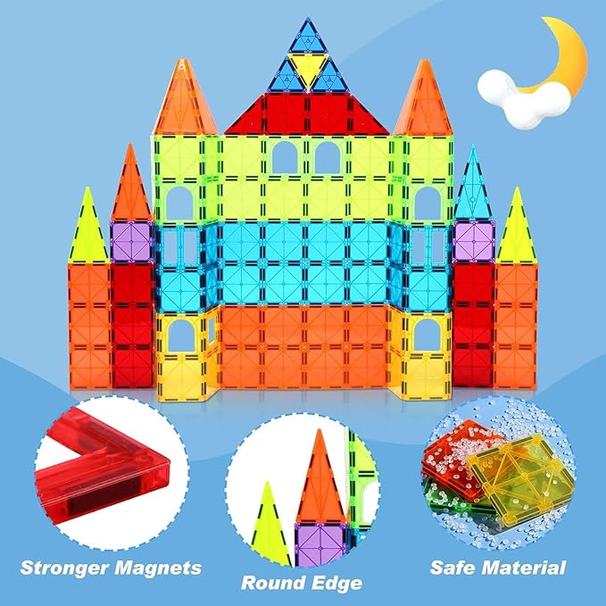 32-Pack Magnetic Tiles–Rainbow Builder Set, 2.95in STEM Construction Kit with Transparent Windows, Expand Creative Play for Kids-PawvioPets