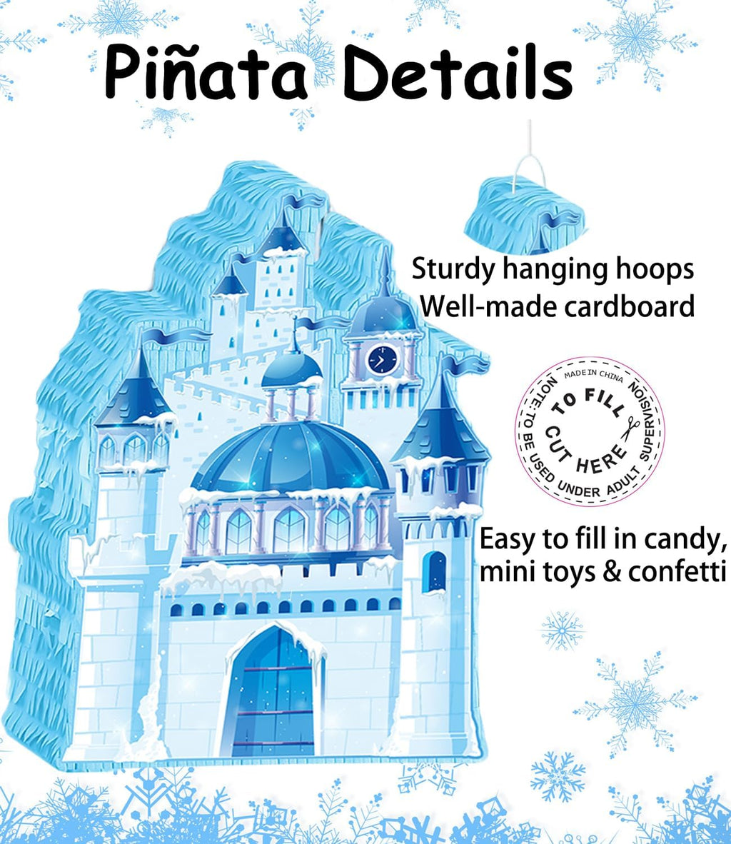 Princess Winter Pinata for Girl Birthday Party Wonderland Themed Christmas Decorations Blue Ice Castle Piñatas(Blue)