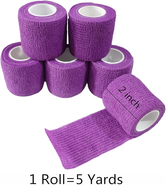 6 Pack 2" x 5 Yards Self Adhesive Bandage Wrap Breathable Cohesive Vet Wrap for Pets, Elastic Self-Adherent Tape for Sports, Wrist, Ankle (Purple)-PawvioPets