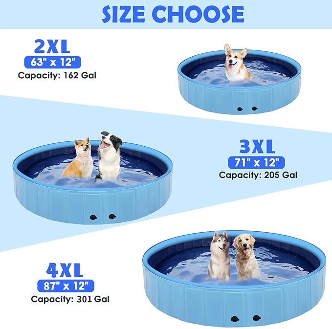 87" Large Dog Pool with Sprinkler, 2-in-1 Foldable Swimming Pool Non-Slip Hard Plastic Splash Sprinkler Kiddie Pool for Outdoor Backyard Kids Dogs Ducks and Pet Baths-PawvioPets