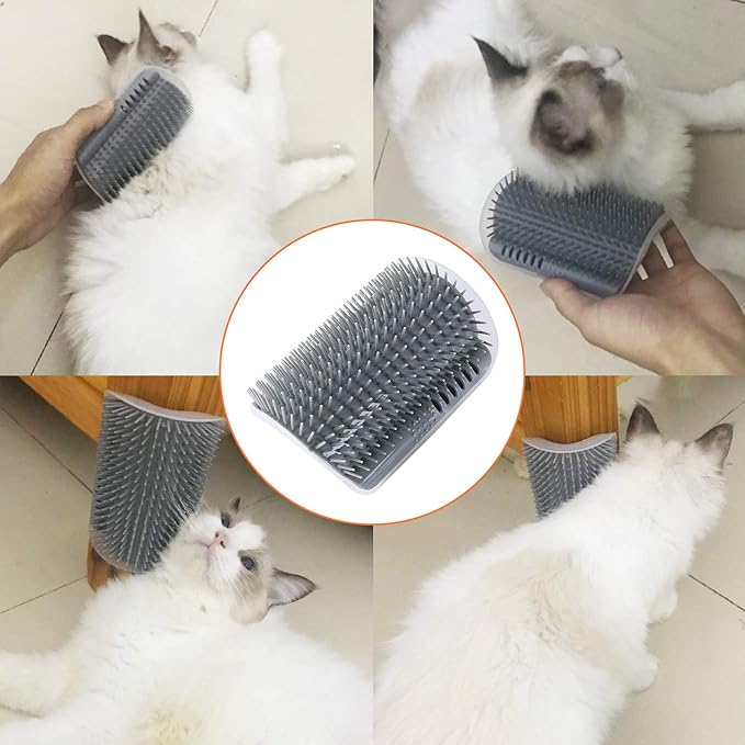 2 PACK Cat Self Grooming Corner Scratcher with Catnip, Massage Comb Brush for Long & Short Fur-PawvioPets
