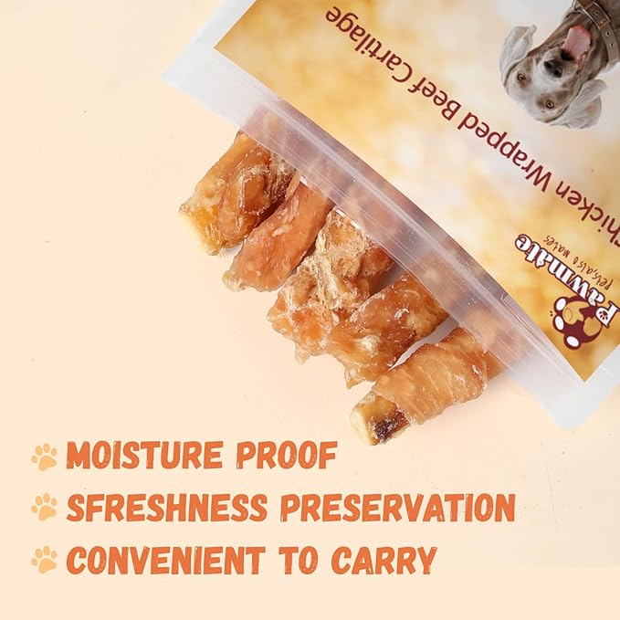 Dog Treats Chicken Wrapped Beef Cartilage w/Calcium Supplement, Long-Lasting Rawhide Free Grain Free Training Treats Snacks for Small Medium Large Dogs, 12 Counts, 10.6oz-PawvioPets