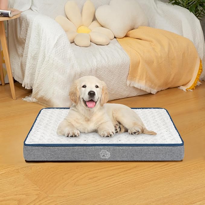 EMPSIGN Reversible Cool and Warm Dog Bed for Crate Pad, Pet Beds with Washable and Removable Cover, Dogs Crate Beds Sleeping Mats, Beds for Dog Crate for Large Medium Small Dogs, Grey-PawvioPets