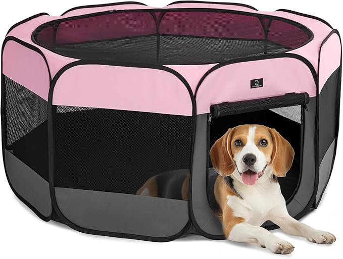 A4Pet Playpen for Dogs Indoor, 49” Dog Playpen Indoor with Bowl, Suitable for Puppies, Kittens, and Small Animals, Removable Zipper & Mesh Panel(19”W × 12”H)-PawvioPets