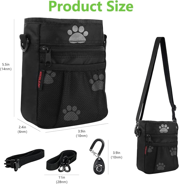 Dog Treat Pouches for Pet Training, Treat Pouches for Pet Training,Large Dog Treat Training Pouch and Dog Clicker,Dog Training Treat Pouch Built-in Poop Bag Dispenser-Black Pattern.-PawvioPets