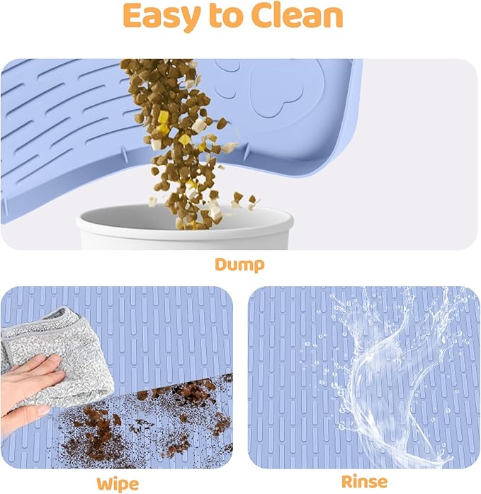 Dog Food Mat, Extra Large 40" x 28" Silicone Pet Feeding Mat with Raised Edge Pet Placemat for Small, Medium, and Large Pets Non-Slip, Easy to Clean (Blue)-PawvioPets