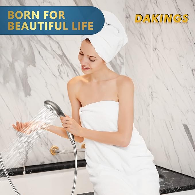 DAKDAKINGS 6 Spray Modes High Pressure Handheld Showerhead Set Upgraded 5 Inches Shower Head with Handheld Spray Brushed Nickel Handheld Shower Head 60 Inches Stainless Steel Hose-1-Min Install-PawvioPets