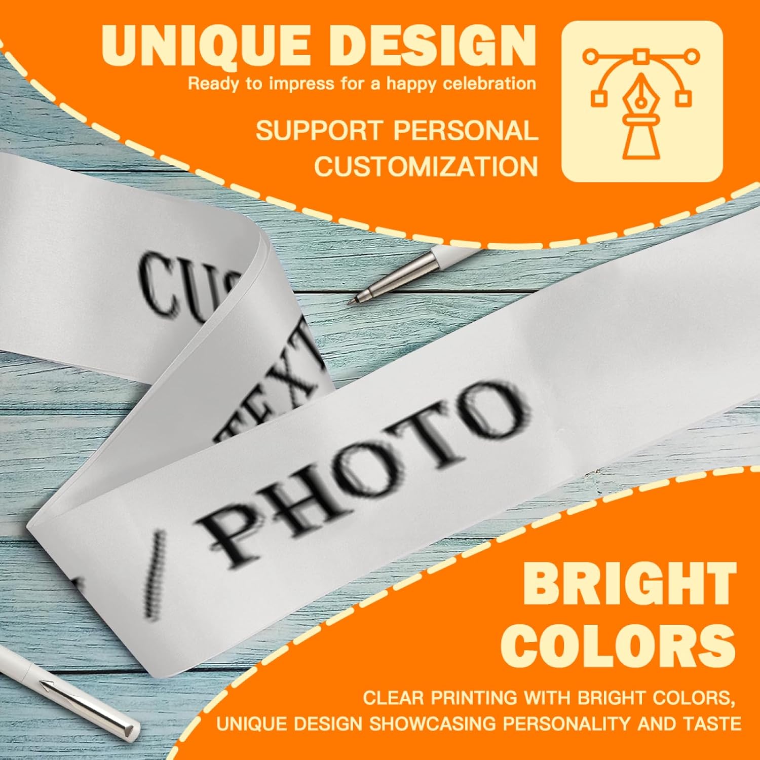 Custom Sash,Personalized Birthday Sash with Text Photo,Customized Bachelorette Sash Quote Sash Bride to Be Sash Color Optional (No decorative edge, Light Sliver)