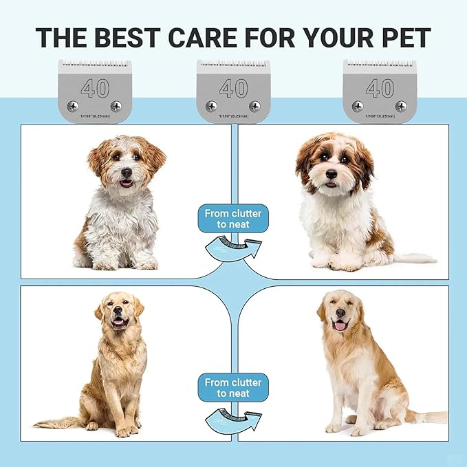 40 Blades for Dog Grooming Blades Compatible with Andis,Oster A5,Wahl km10 Dog Clippers,Size-#40, 1/100-Inch Cut Length (0.25mm) (3pcs #40)-PawvioPets