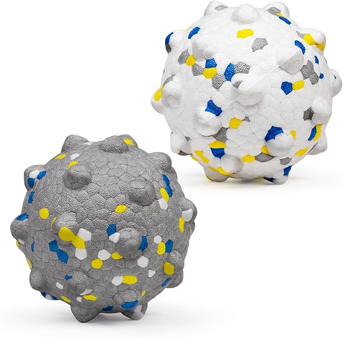 Dog Tennis Balls for Aggressive Chewers, Indestructible Durable Bouncy Interactive Toy for Dogs Fetch Game Lightweight Floating Outdoor Training(White+Grey Large)-PawvioPets