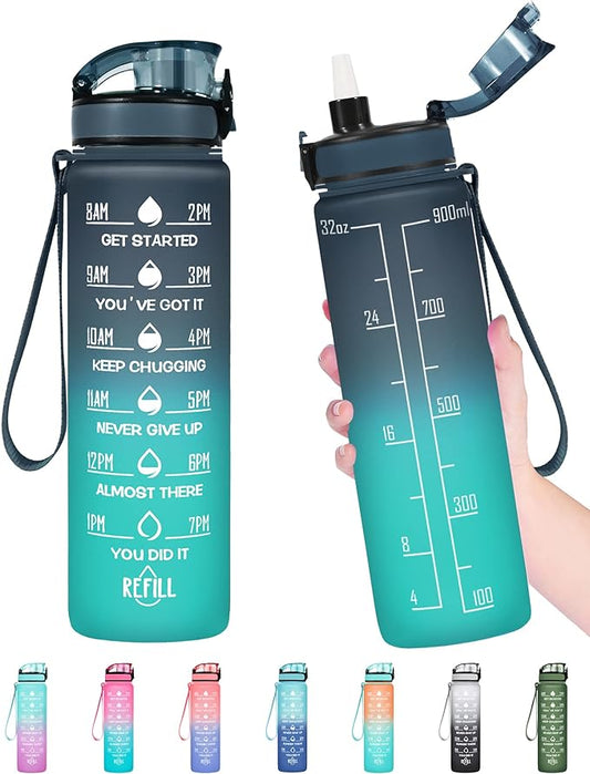 Enerbone Water Bottle, Leakproof BPA & Toxic Free, Motivational Water Bottle with Times to Drink and Straw, Fitness Sports Water Bottle with Strap for Office, Gym, Outdoor Sports-PawvioPets