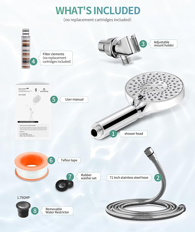 Filtered Shower Head with Handheld, High Pressure 9 Spray Mode Chrome Showerhead with Filters,detachable shower head,Water Softener Filters Beads for Hard Water -Remove Chlorine-PawvioPets