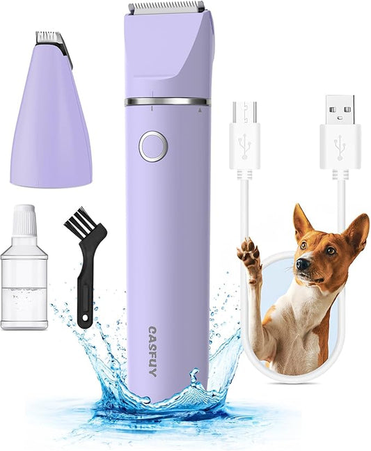 Casfuy Cordless Dog Paw Trimmer - Low Noise Small Dog Clippers with Double Blades USB Rechargeable Grooming Clipper for Dogs Cats and Small Pets for Trimming Hair Around Paws, Eyes, Ears, Face, Rump-PawvioPets