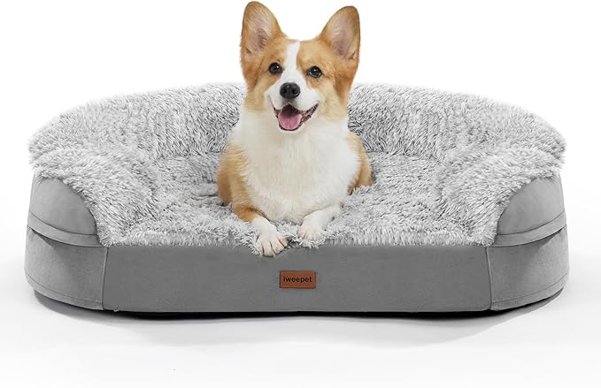 3.7 inch Thickened Orthopedic Dog Beds for Medium Dogs, Supportive Dog Sofa Bed with 28D Egg-Crate Foam, Removable Washable Plush Cover, Waterproof Lining, Half-Round Design for Puppy,Senior Dog-PawvioPets