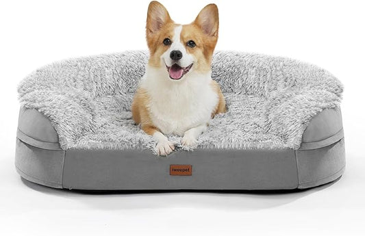 3.7 inch Thickened Orthopedic Dog Beds for Medium Dogs, Supportive Dog Sofa Bed with 28D Egg-Crate Foam, Removable Washable Plush Cover, Waterproof Lining, Half-Round Design for Puppy,Senior Dog-PawvioPets