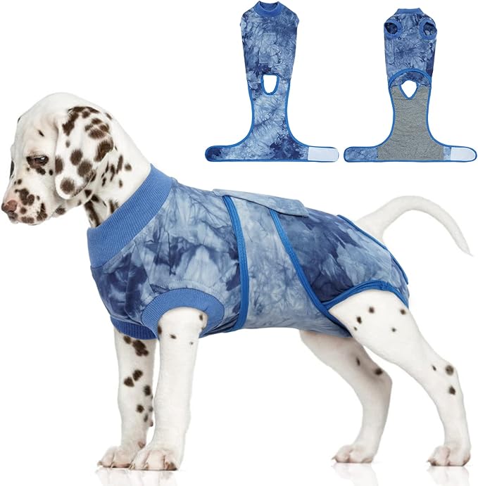 FUAMEY Recovery Suit for Dogs After Surgery,Soft Breathable Dog Bodysuit E-Collar & Cone Alternative Surgical Suit,Male Female Dog Neuter Spay Suits Anti Licking Wounds Onesie Blue Tie Dye S-PawvioPets