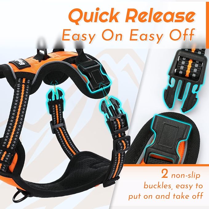 Eagloo Small Dog Harness No Pull, Service Vest with Reflective Strips and Control Handle, Adjustable and Comfortable for Easy Walking, No Choke Pet Harness with 2 Metal Rings, Orange, XS-PawvioPets