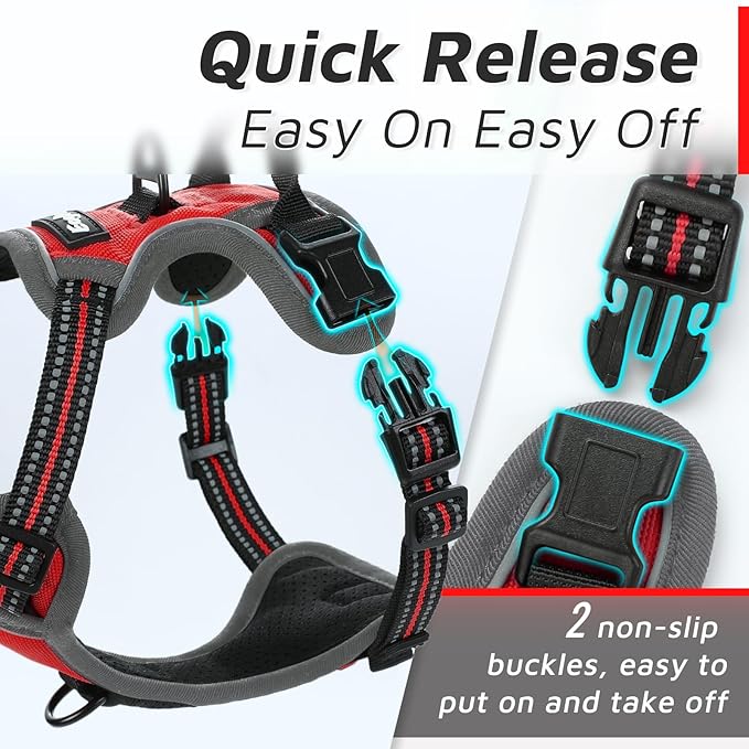 Eagloo Small Dog Harness No Pull, Service Vest with Reflective Strips and Control Handle, Adjustable and Comfortable for Easy Walking, No Choke Pet Harness with 2 Metal Rings, Red, XS-PawvioPets