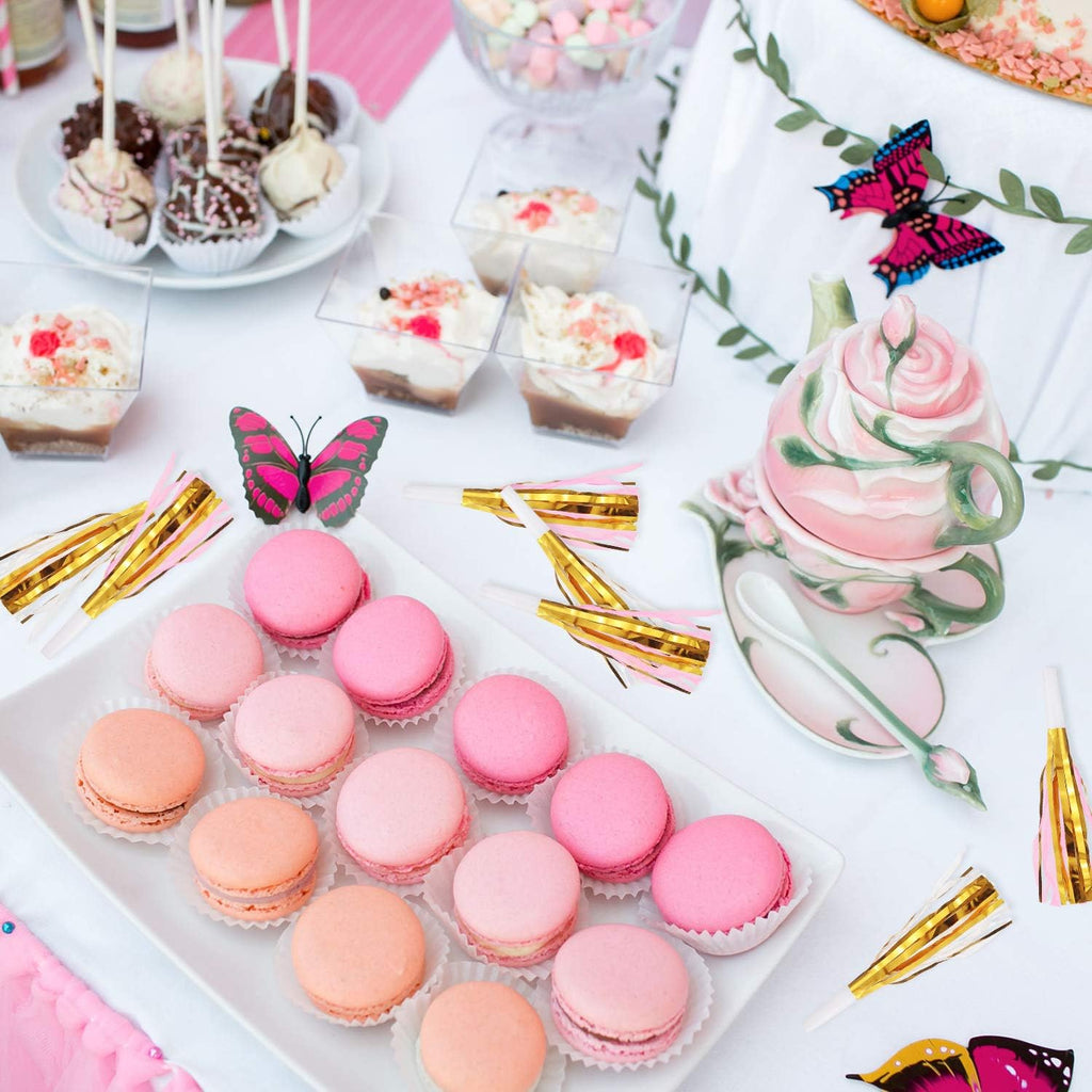 24 Pieces Gold Noise Makers Glitter Metallic Fringed Party Blowers Pink Musical Blowouts Whistle Adults Blower Horns for Birthday Baby Shower New Year Eve Party Favor Supplies Decoration