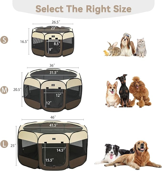 A4Pet Dog Playpen Indoor, 49” Pet Playpen with Bowl for Dogs, Kittens, and Small Animals, Removable Zipper & Mesh Panel(19”W × 12”H)-PawvioPets