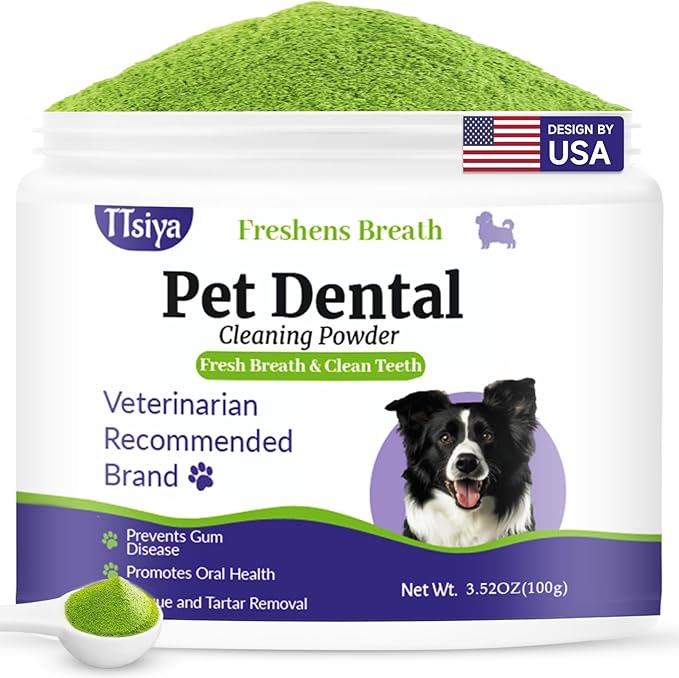 Dog Teeth Cleaning Powder, Pet Dental Powder -Dental Care, Dogs Breath Freshener with Probiotics for Tartar & Reduces Plaque & Bad Breath Teeth Cleaning for Small, Medium, Large Dogs 100g-PawvioPets