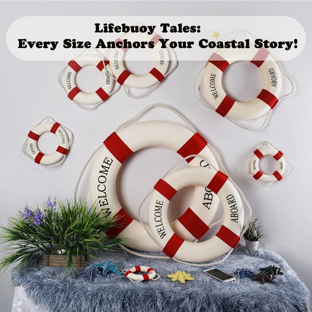 MorroMorn Lifebuoy Wall Hanging Decor - Welcome Aboard Mediterranean Style Home Decoration (Red, 20")