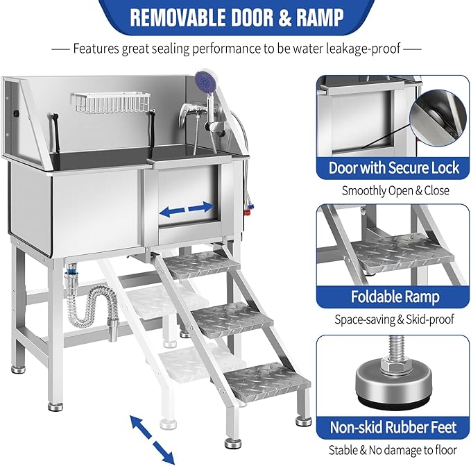 Electric Dog Bathing Station for Large Dogs, Height Adjustable Stainless Steel Dog Pet Washing Station, Professional Dog Grooming Tub with Electric Lift, Pet Wash Bath Station-PawvioPets