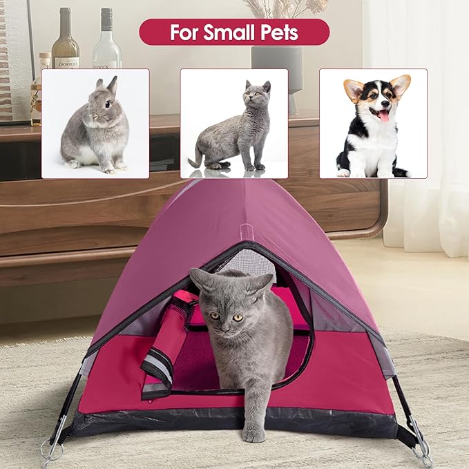 Cat Camping Tent, Cat Tent Bed, Pet Tent for Indoor Cat and Small Dog, Mini Tent (Red, 21 x 21 x 14 Inches)-PawvioPets