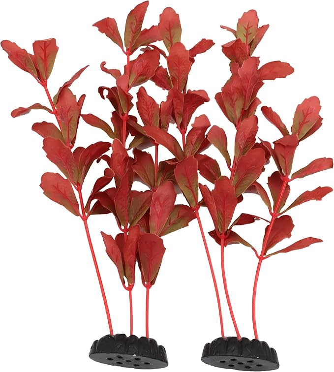 2-Pack 12 Inch Aquarium Silk Aquarium Plants, Artificial Plastic Plant for Small Tank, Goldfish, Fish Hides (Red, 12 Inch)-PawvioPets