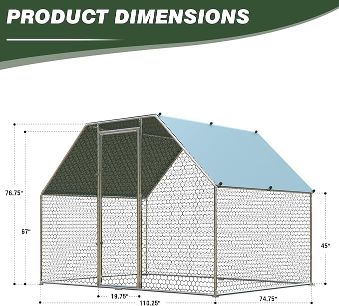 4ever2buy Chicken Runs for Yard with Cover, Large Metal Chicken Run Walk in Metal, Outside Dog Kennel with Roof, Flat Roofed Outdoor Kennel for Cats(9.2’Lx6.23’Wx6.4’H)-PawvioPets