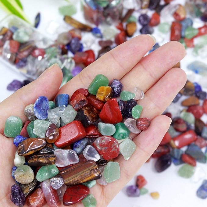 1lb 7 Chakra Aquarium Gravel Rocks Natural Tumbled Healing Crystal Chips Bulk Gemstones Crushed Stones for Fountain Vase Filler Planters Decorative Fish Tank Potted Reiki Energy Balancing-PawvioPets