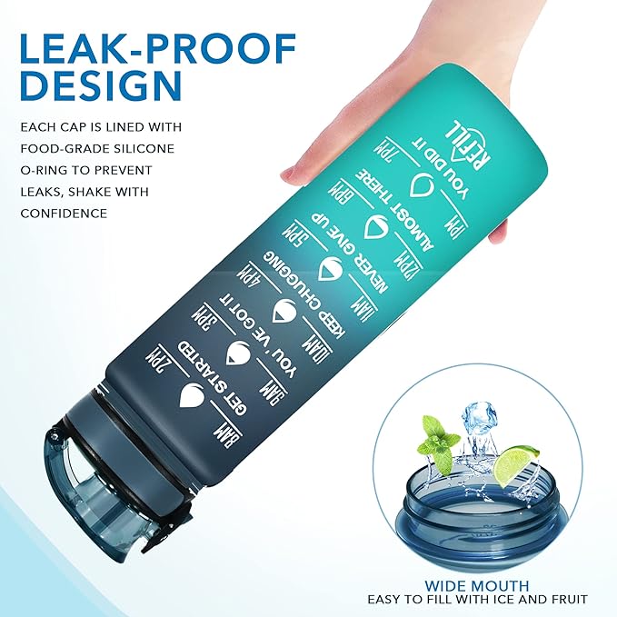 Enerbone Water Bottle, Leakproof BPA & Toxic Free, Motivational Water Bottle with Times to Drink and Straw, Fitness Sports Water Bottle with Strap for Office, Gym, Outdoor Sports-PawvioPets