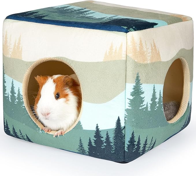Bienbee Guinea Pig Hideout, Washable Guinea Pigs House Cozy Guinea Pigs Bed for Small Pet Bunny/Rabbit/Hamster/Chinchilla Guinea Pig Accessories Forest Landscape-PawvioPets
