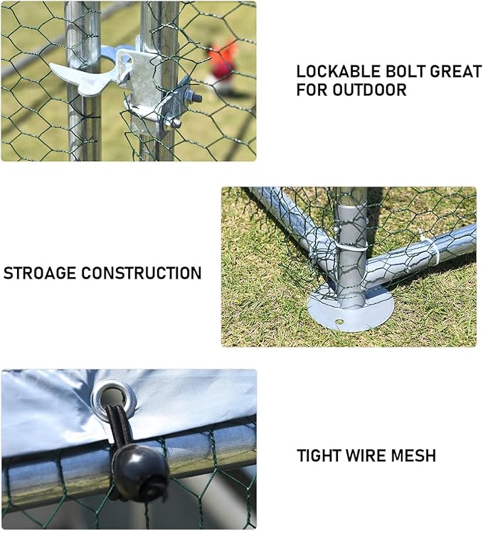 4ever2buy 1.26’’ Large Metal Chicken Coop Run Walk in, Chicken Pen for Chickens, Outdoor Chicken Runs Coops, Flat Roofed Chicken Runs for Yard with Anti-Ultraviolet Cover (9.2’L x18.7’Wx 6.4’H)-PawvioPets