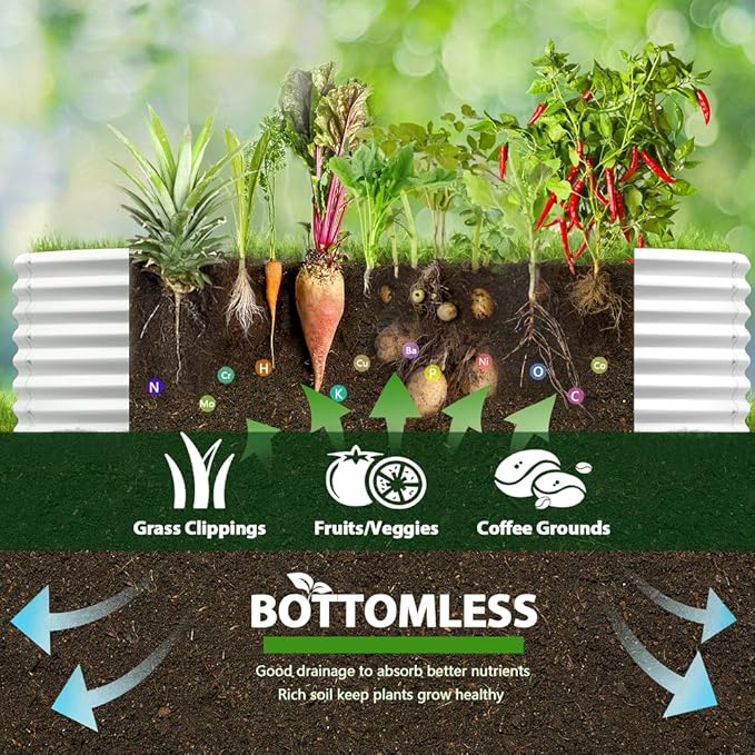 A ANLEOLIFE 8X4X2 ft Galvanized Raised Garden Beds Outdoor, Oval Large Metal Deep Root Planter Box for Planting Vegetables Flowers Herb, Anti-Rust & Easy-Setup, Antique White-PawvioPets