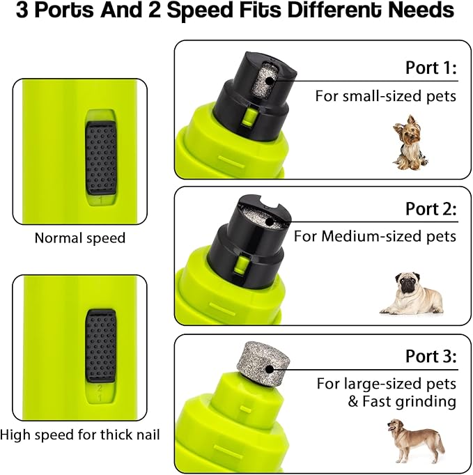 Casfuy Dog Nail Grinder Upgraded - Professional 2-Speed Electric Rechargeable Pet Nail Trimmer Painless Paws Grooming & Smoothing for Small Medium Large Dogs & Cats (Green)-PawvioPets