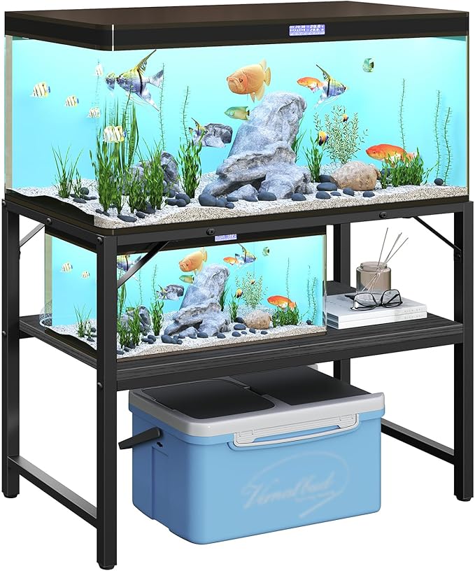 40-50 Gallon Fish Tank Stand, Aquarium Stand with 2-Tier Storage Shelves, Heavy Duty Breeder Turtle Terrarium Stand Rack for Home Office, 36.2" L x 18.9" W x 24.4" H, Black FTBK4001-PawvioPets