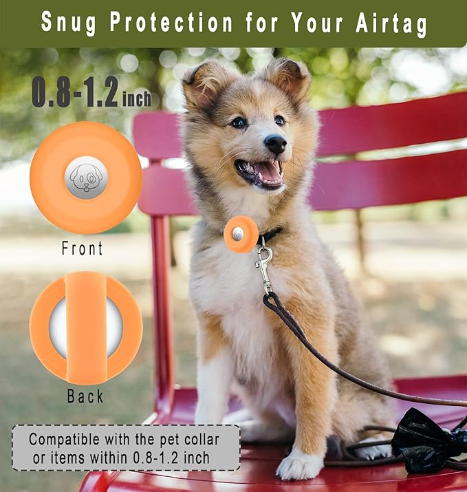 Airtag Holder for Dog Collar, Cibaabo Silicone Air Tag Case Cover Compatible with Apple Airtags for 0.8-1.2inch Cat Pet Collar Harness Loop-PawvioPets