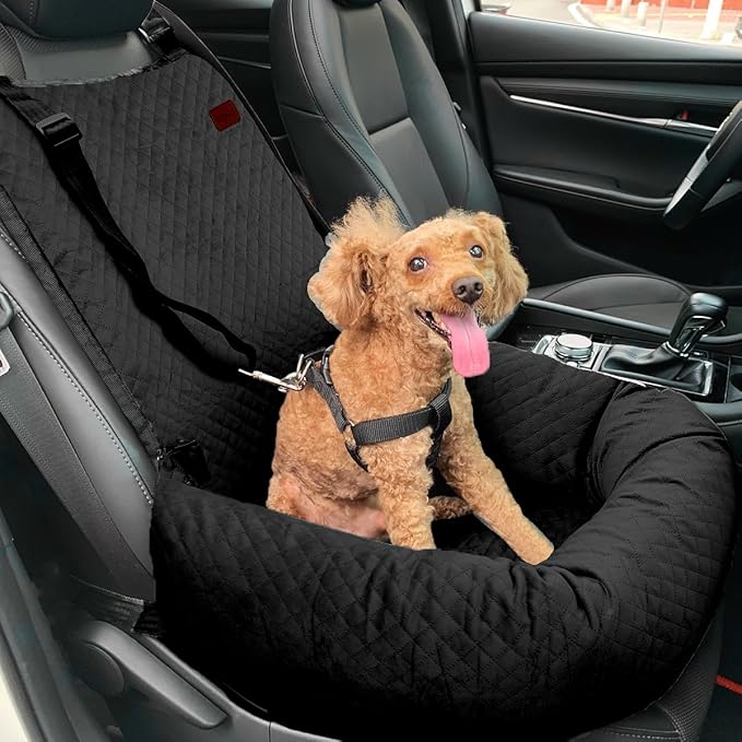 Dog Car Seat for Small Medium Dogs Up to 40lbs, Detachable Washable Soft Pet Booster Travel Bed for Front & Black Seat with Safety Leash Belt-PawvioPets