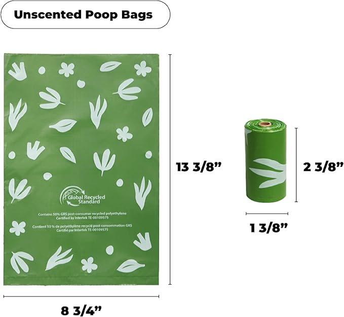 Best Pet Supplies Poop Bags for Dogs, 50% Post-Consumer Recycled Content dog waste bags on rolls, fits all poop bag holders for leashes - 150 Count, Green, Unscented-PawvioPets