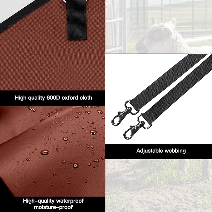 3 Packs Goat Hay Feeder,Hay Bags for Goats,Horses,Sheep,Premium 600D Oxford Cloth,with Metal Fastener and Adjustable Open Feed Hole for Slow Feeding. (2Brown + 1Black)-PawvioPets