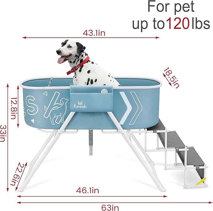 Big Dipper Dog Bath Tub with Stairs, Elevated Portable Foldable Wash Station with Steps for Bathing, Shower and Grooming, Indoor, Outdoor, for Medium to Large Size Dogs-PawvioPets
