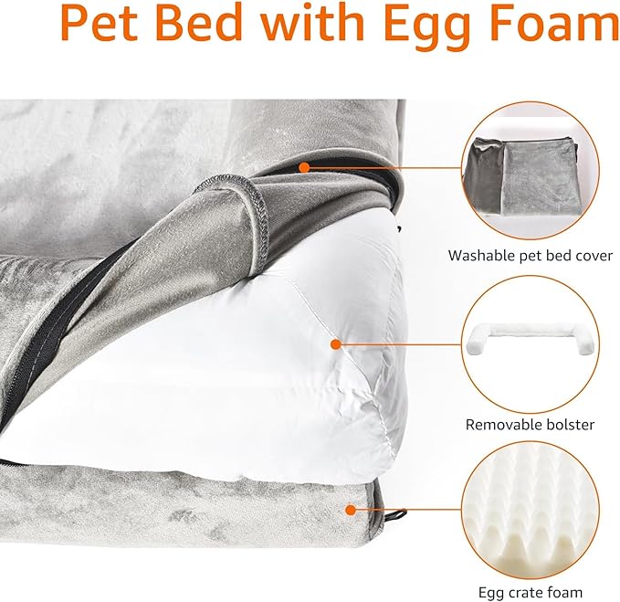 Amazon Basics Dog Bed with Cooling Gel Memory Foam, Pressure-Relief Support for Dogs up to 30lbs, Non-Slip Bottom, Machine Washable Cover, Medium Sized (30" x 20"), Brown-PawvioPets