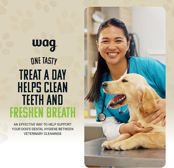 Amazon Brand - Wag Dental Dog Treats to Help Clean Teeth & Freshen Breath - Small, Unflavored, 2.25 pounds, 60 Count (Pack of 1)-PawvioPets