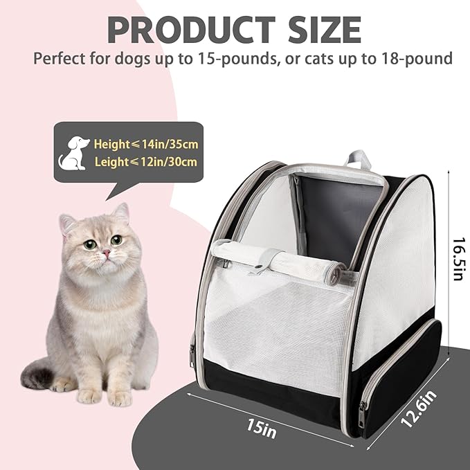 Cat Backpack Carrier,Pet Carrier Airline Approved for Small Dog Cat Puppy Kitten Bunny,Ventilated Mesh Design Animal Backpack for Hiking Camping Travel Bag (Black)-PawvioPets