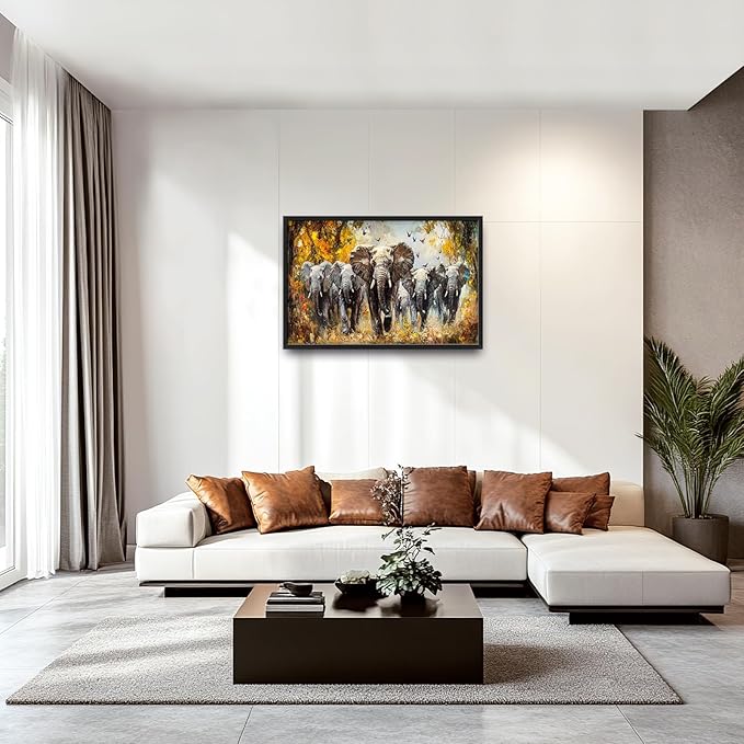 Extra Large Elephant Framed Wall Art for Living Room,Oversized Elephants Wild Animal Pictures Wall Decor,Forest Landscape Canvas Print Painting Modern Artwork Bedroom Office Bathroom 36L" x 24W"-PawvioPets